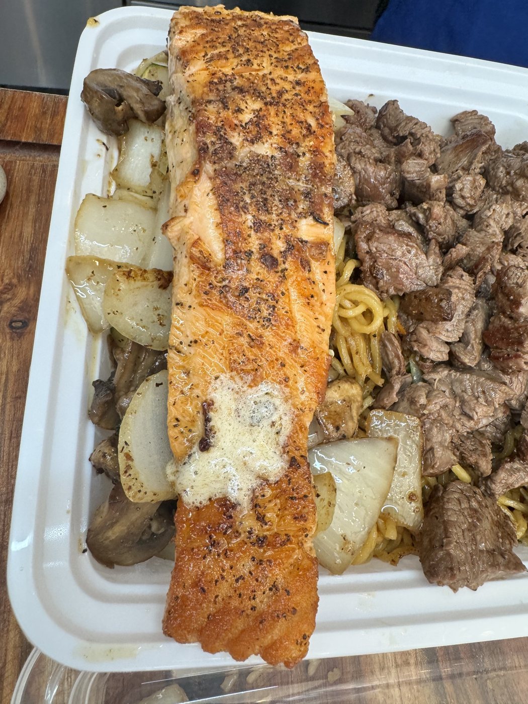 NY steak and salmon hibachi plate