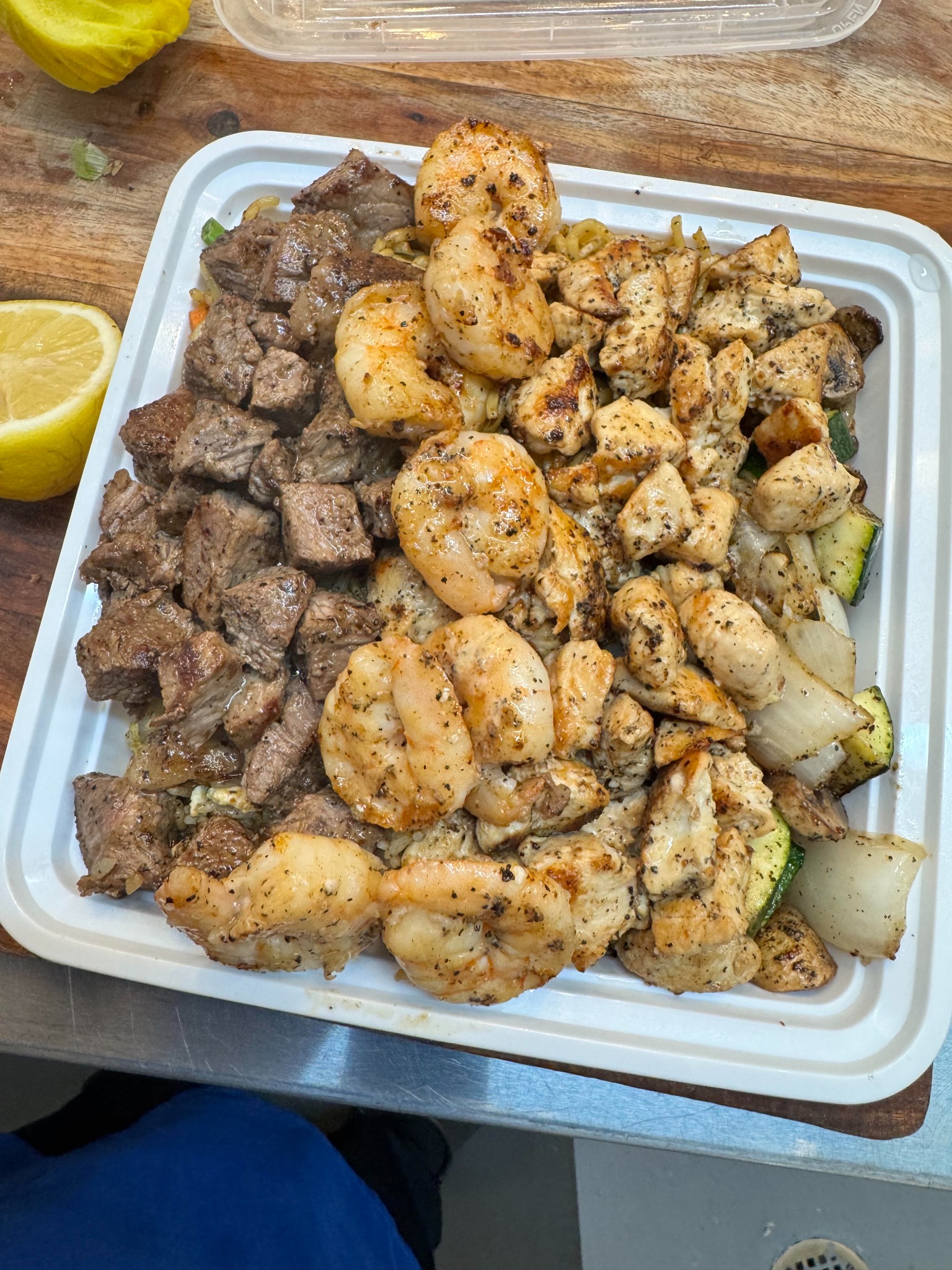 Steak chicken and shrimp hibachi plate