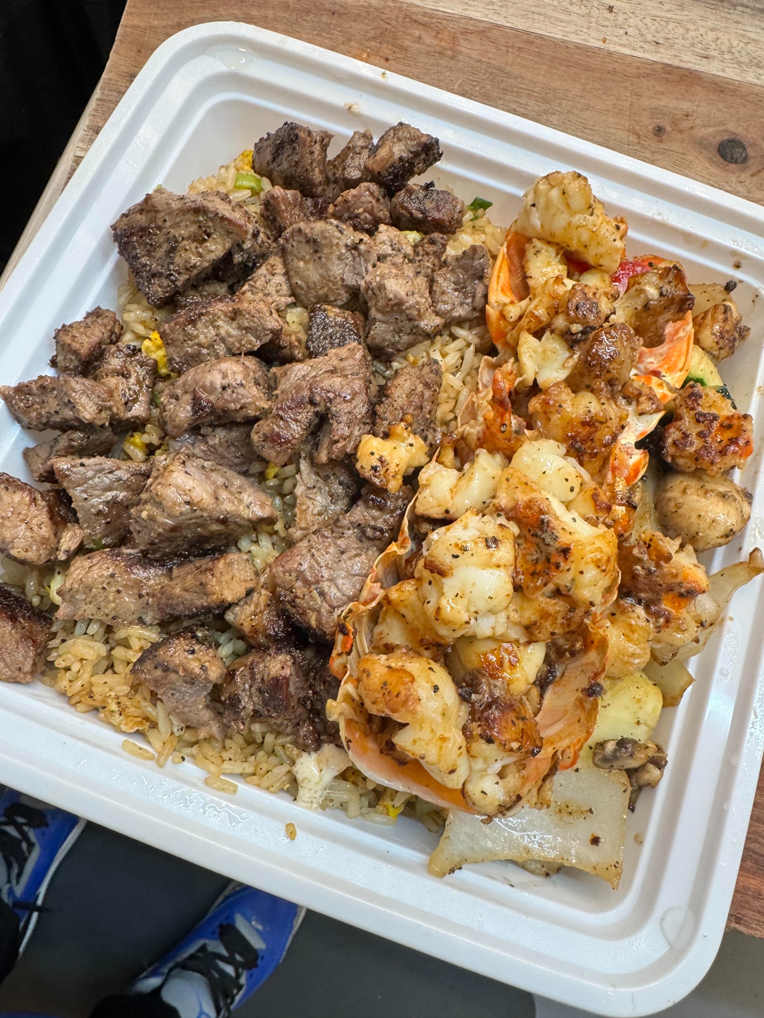 Steak and lobster hibachi plate